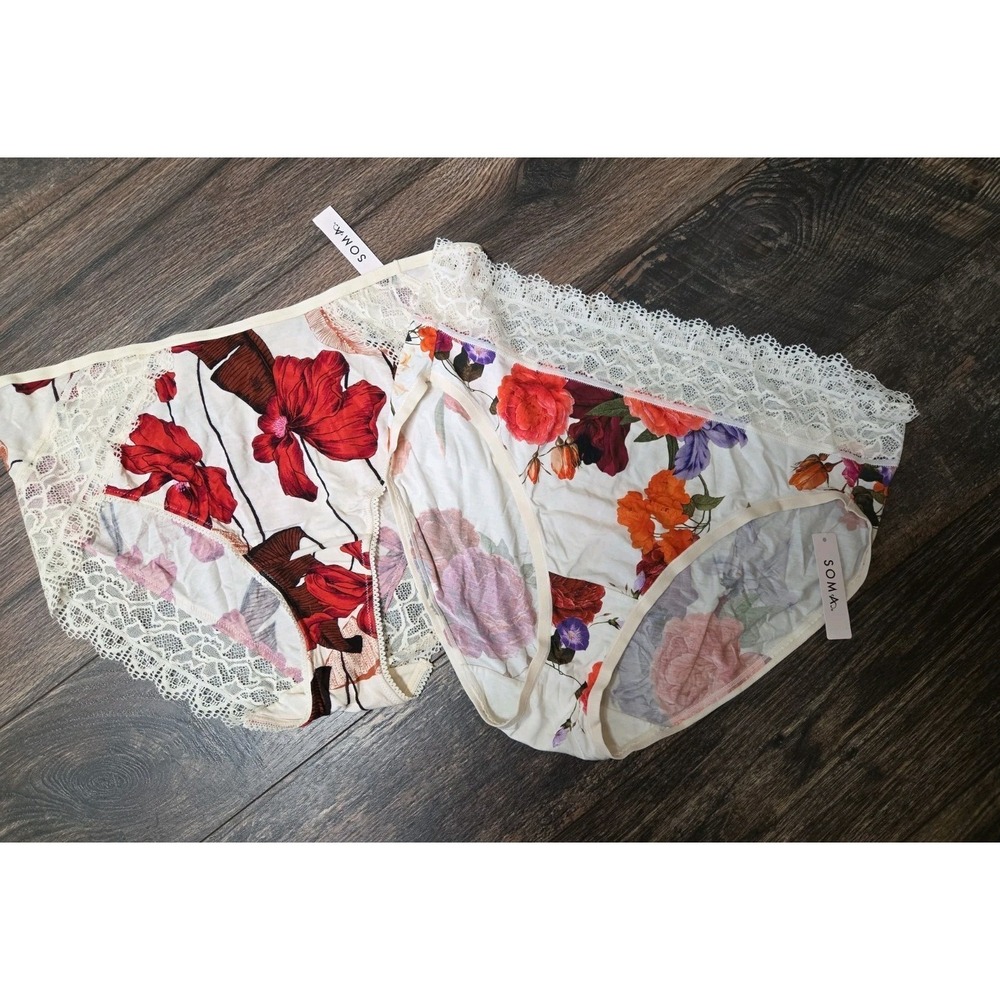 Soma Embraceable XXL High Leg Panties Ivory Floral 2 Pairs